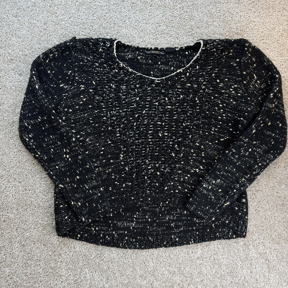 Miss Me Sweater Womens M Black V Neck Long Sleeve Chunky Lurex Knit Pullover